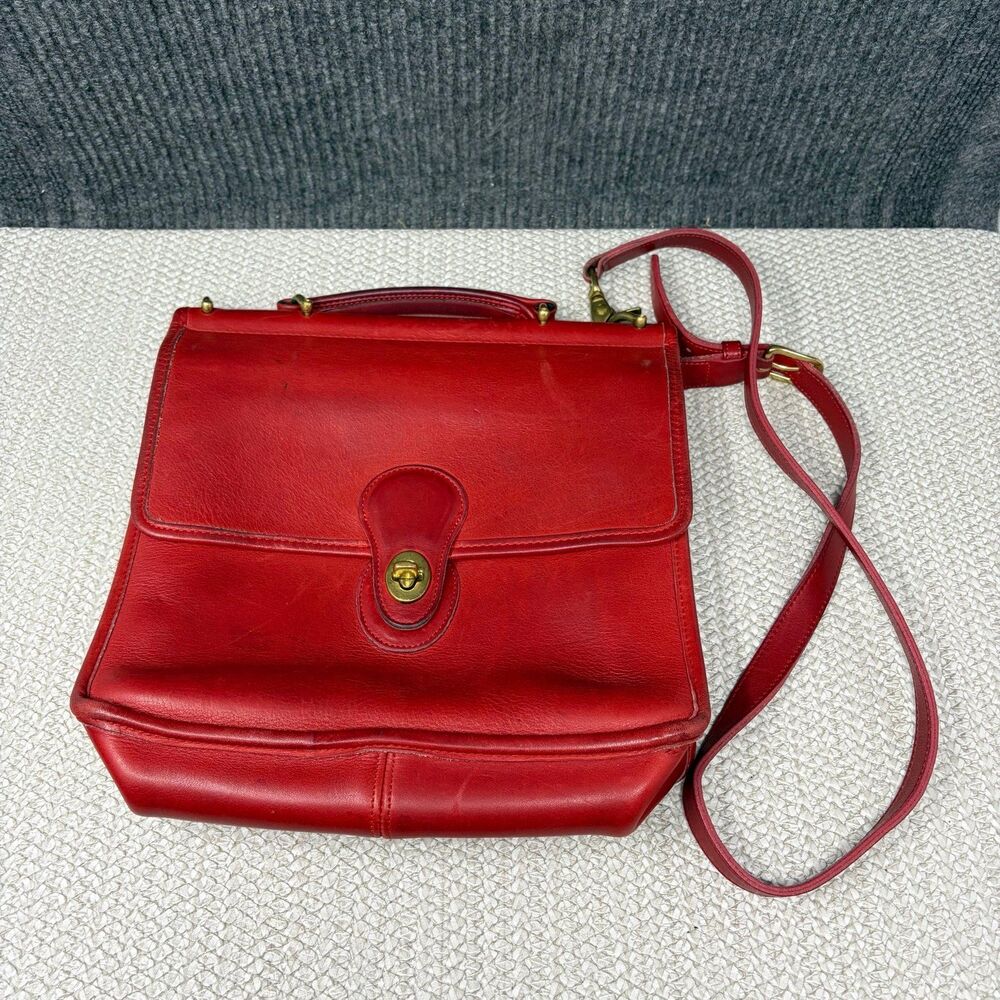 Vintage Coach Willis Turnlock Top Handle Shoulder Bag Crossbody Red Leather 326